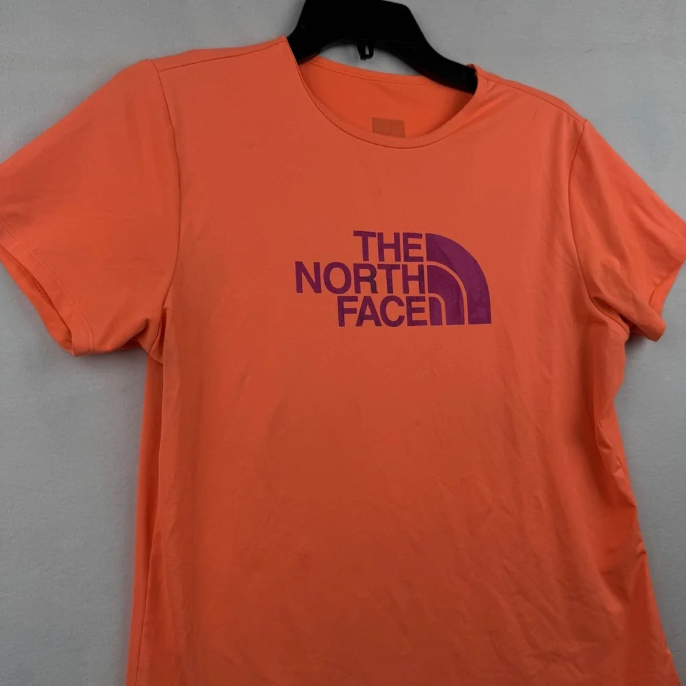 The North Face Womens T Shirt Medium‎ M Orange Purple Logo Short Sleeve Top - Picture 2 of 7
